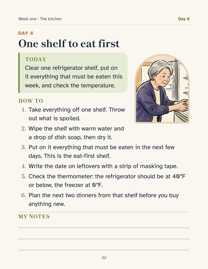Day 6, one shelf to eat first, left page